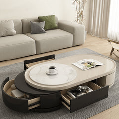 Modern Two-Tone Sintered Stone Coffee Table with Storage - Modern Oval Design For Livingroom hjl-1215