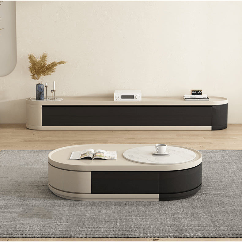 Modern Two-Tone Sintered Stone Coffee Table with Storage - Modern Oval Design For Livingroom hjl-1215