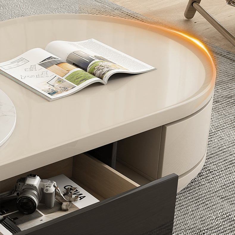 Modern Two-Tone Sintered Stone Coffee Table with Storage - Modern Oval Design For Livingroom hjl-1215