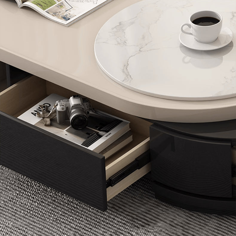 Modern Two-Tone Sintered Stone Coffee Table with Storage - Modern Oval Design For Livingroom hjl-1215