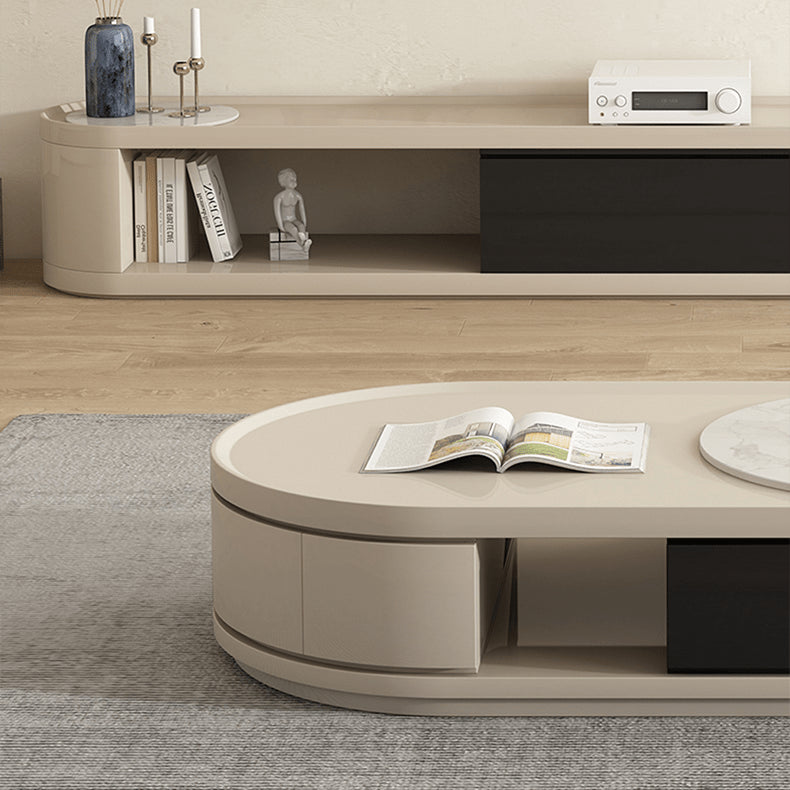 Modern Two-Tone Sintered Stone Coffee Table with Storage - Modern Oval Design For Livingroom hjl-1215