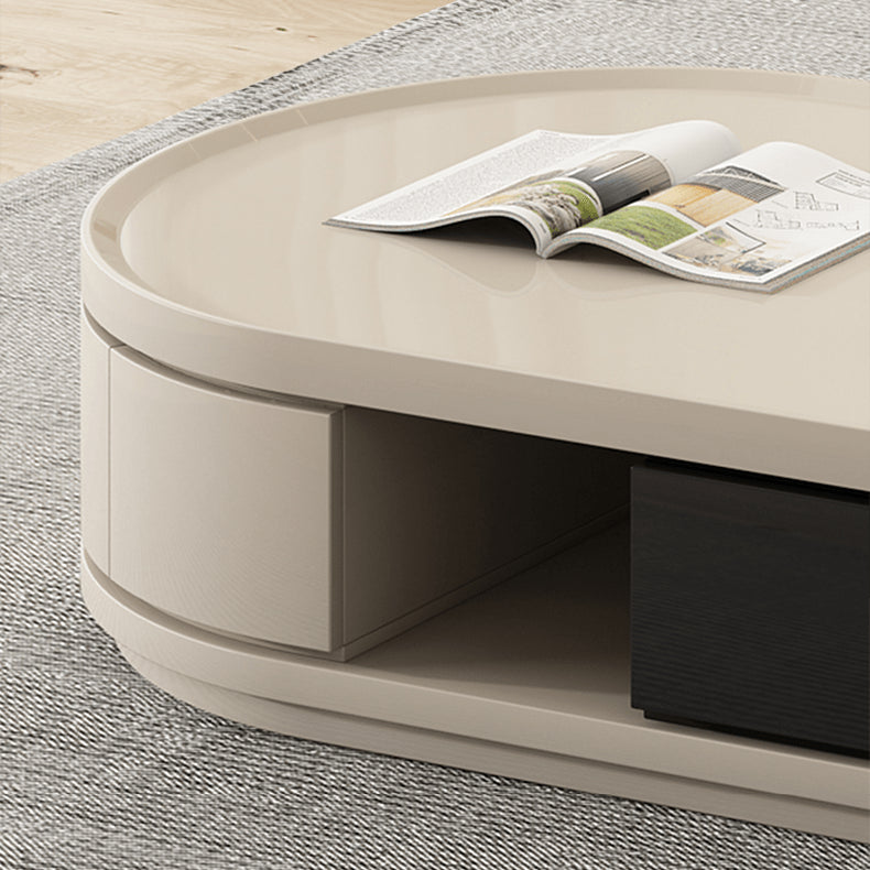 Modern Two-Tone Sintered Stone Coffee Table with Storage - Modern Oval Design For Livingroom hjl-1215