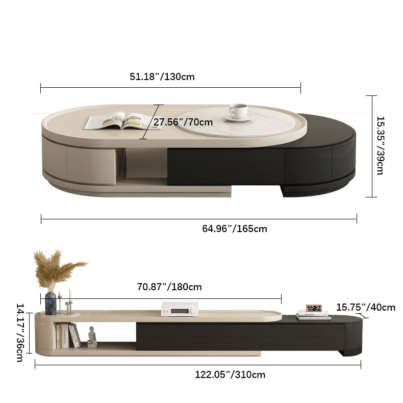 Modern Two-Tone Sintered Stone Coffee Table with Storage - Modern Oval Design For Livingroom hjl-1215