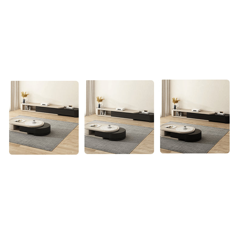 Modern Two-Tone Sintered Stone Coffee Table with Storage - Modern Oval Design For Livingroom hjl-1215