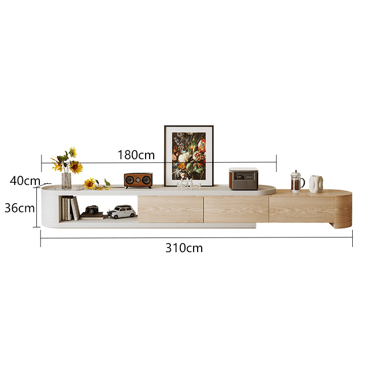 Premium White Sintered Stone TV Cabinet with Natural Pine Wood Finish hjl-1218