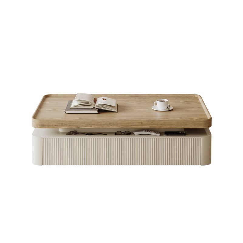 Pine Wood Coffee Table Beige Rectangle with Storage - Contemporary minimalismr for LIvingroom hjl-1220