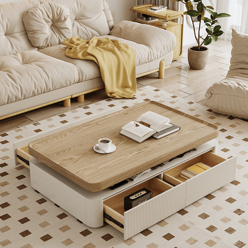 Pine Wood Coffee Table Beige Rectangle with Storage - Contemporary minimalismr for LIvingroom hjl-1220