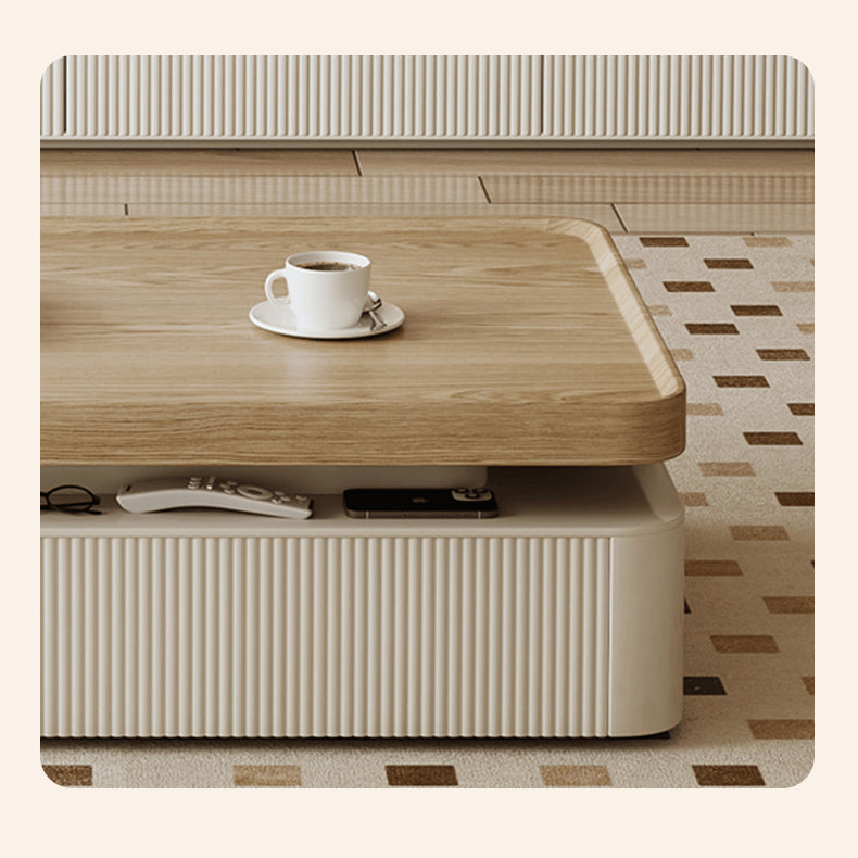 Pine Wood Coffee Table Beige Rectangle with Storage - Contemporary minimalismr for LIvingroom hjl-1220