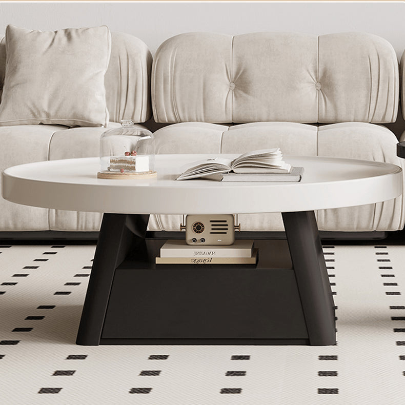 Modern Round Coffee Table  in Elegant White and Black Finish with Storage - Perfect for Stylish Living Room hjl-1226