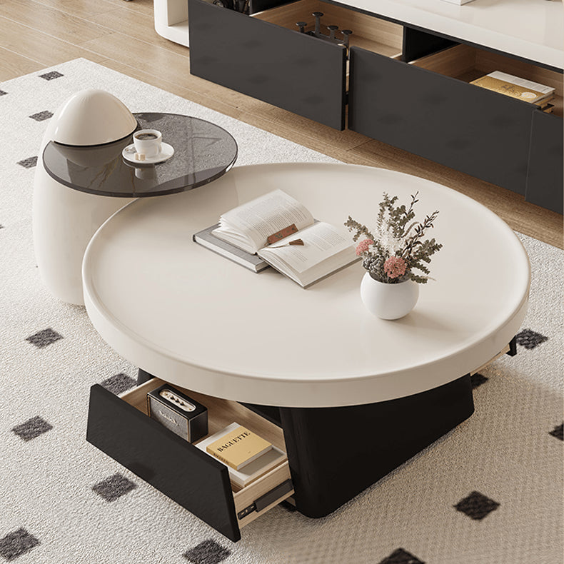 Modern Round Coffee Table  in Elegant White and Black Finish with Storage - Perfect for Stylish Living Room hjl-1226