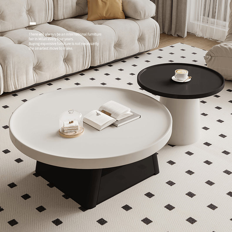 Modern Round Coffee Table  in Elegant White and Black Finish with Storage - Perfect for Stylish Living Room hjl-1226