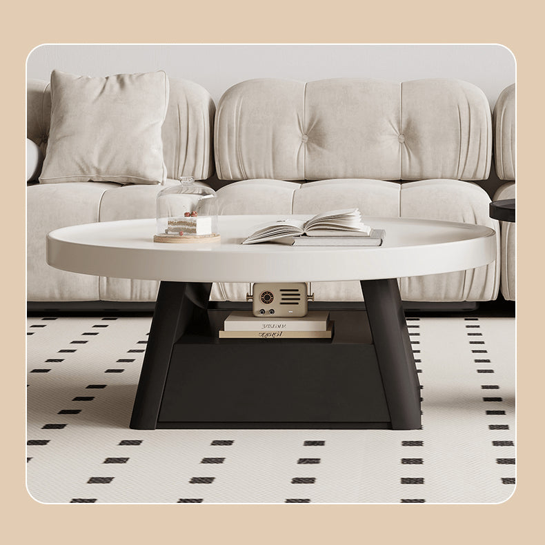 Modern Round Coffee Table  in Elegant White and Black Finish with Storage - Perfect for Stylish Living Room hjl-1226