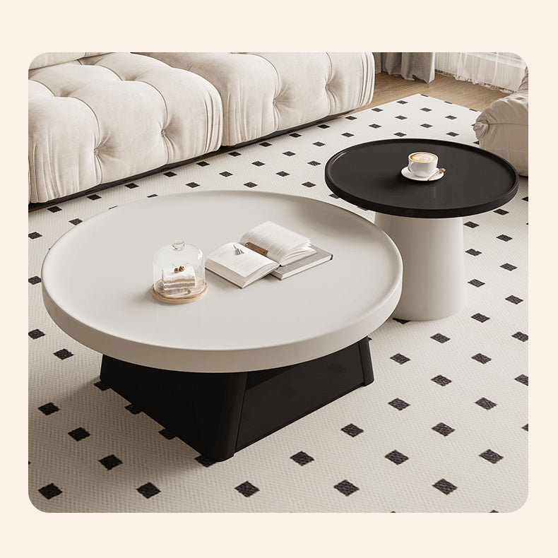 Modern Round Coffee Table  in Elegant White and Black Finish with Storage - Perfect for Stylish Living Room hjl-1226