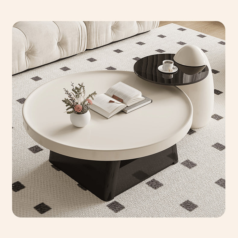 Modern Round Coffee Table  in Elegant White and Black Finish with Storage - Perfect for Stylish Living Room hjl-1226