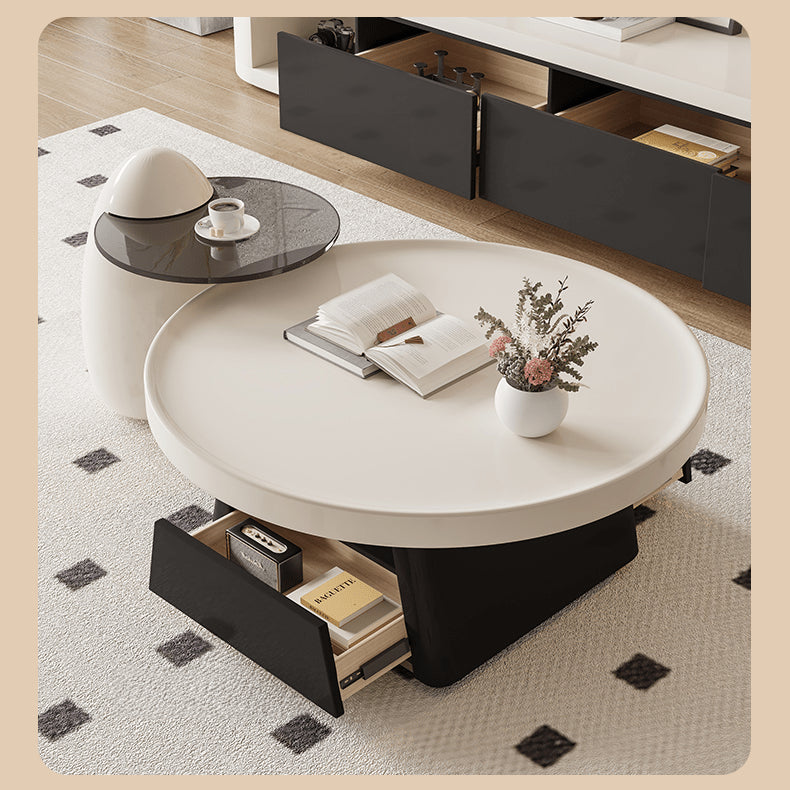 Modern Round Coffee Table  in Elegant White and Black Finish with Storage - Perfect for Stylish Living Room hjl-1226