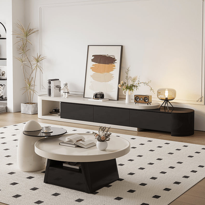 Modern Round Coffee Table  in Elegant White and Black Finish with Storage - Perfect for Stylish Living Room hjl-1226