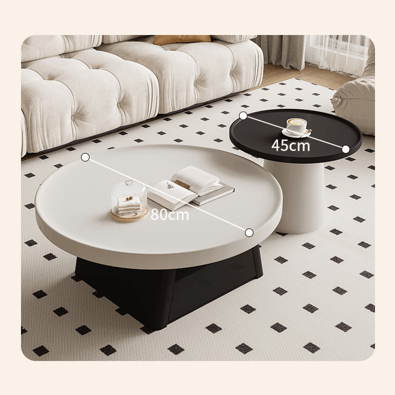 Modern Round Coffee Table  in Elegant White and Black Finish with Storage - Perfect for Stylish Living Room hjl-1226