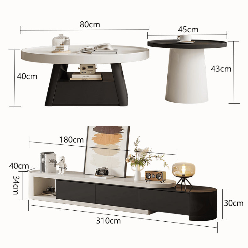 Modern Round Coffee Table  in Elegant White and Black Finish with Storage - Perfect for Stylish Living Room hjl-1226