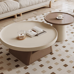 Elegant Round Beige and Brown Coffee Table set for Cozy Livingroom hjl-1228