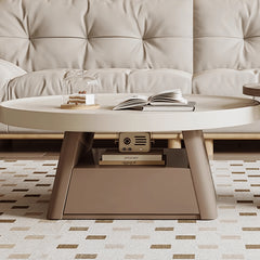 Elegant Round Beige and Brown Coffee Table set for Cozy Livingroom hjl-1228