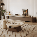 Elegant Round Beige and Brown Coffee Table set for Cozy Livingroom hjl-1228