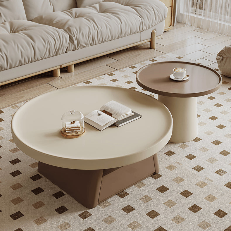 Elegant Round Beige and Brown Coffee Table set for Cozy Livingroom hjl-1228