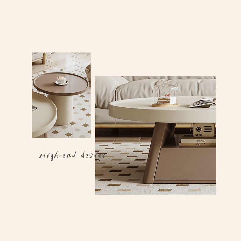 Elegant Round Beige and Brown Coffee Table set for Cozy Livingroom hjl-1228