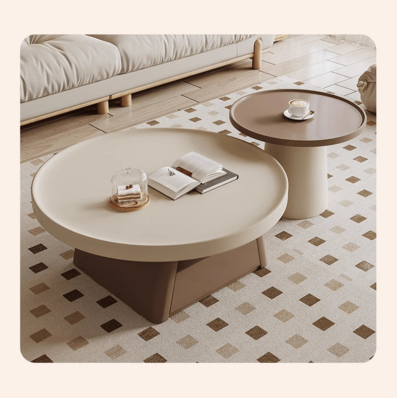 Elegant Round Beige and Brown Coffee Table set for Cozy Livingroom hjl-1228