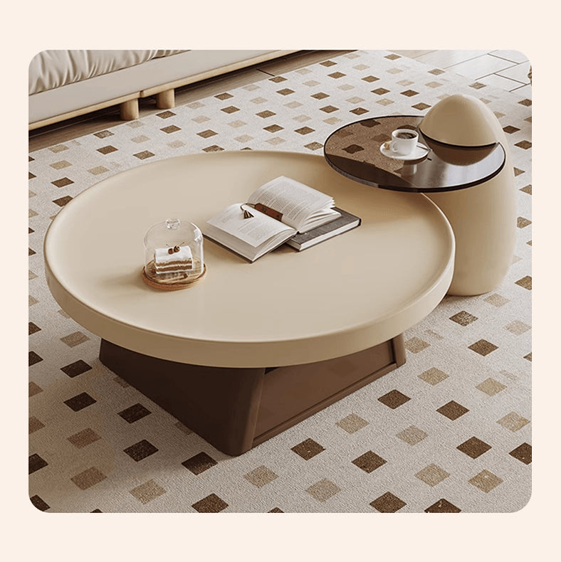 Elegant Round Beige and Brown Coffee Table set for Cozy Livingroom hjl-1228