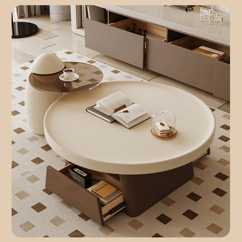 Elegant Round Beige and Brown Coffee Table set for Cozy Livingroom hjl-1228