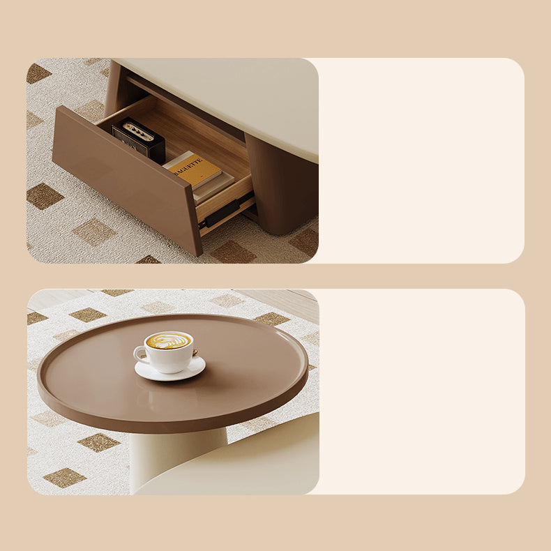 Elegant Round Beige and Brown Coffee Table set for Cozy Livingroom hjl-1228