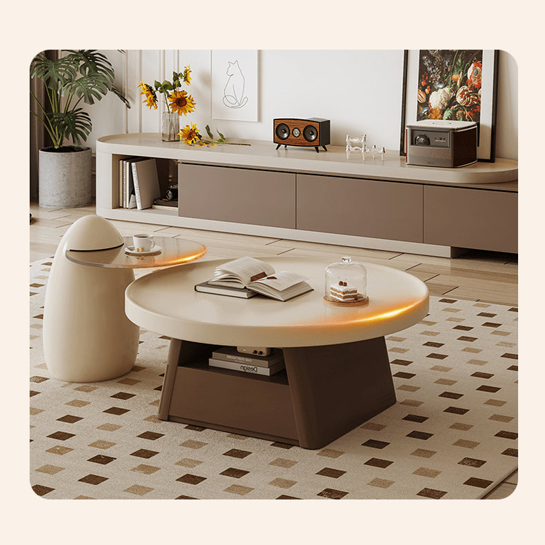 Elegant Round Beige and Brown Coffee Table set for Cozy Livingroom hjl-1228