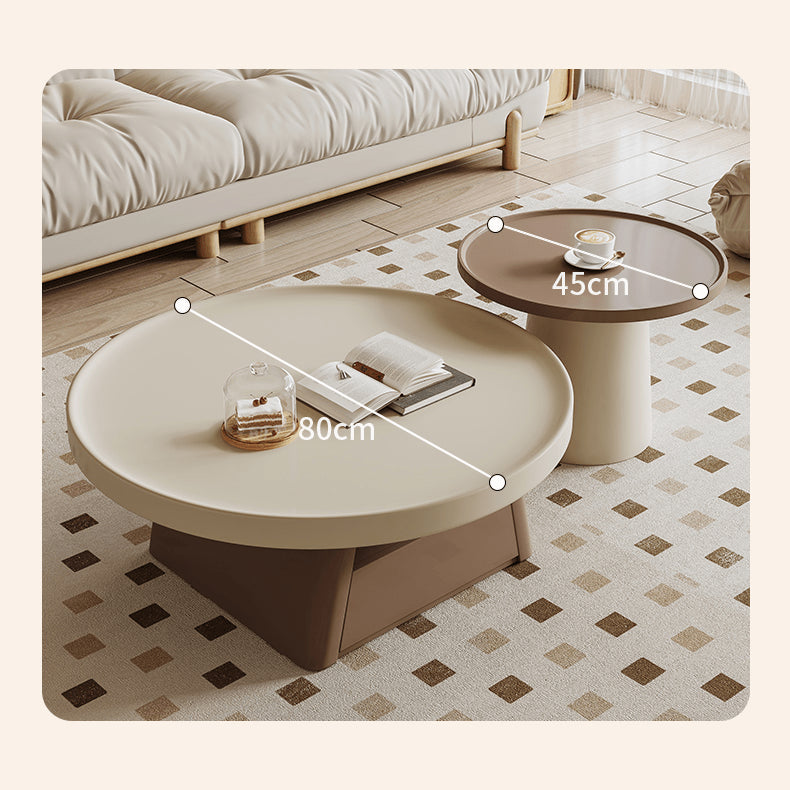 Elegant Round Beige and Brown Coffee Table set for Cozy Livingroom hjl-1228