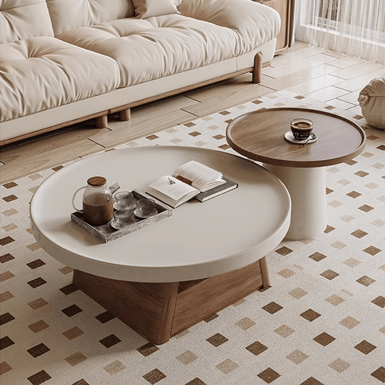 Round Solid Wood Coffee Table with 2-pieces set - Modern Cozy for Livingroom hjl-1230