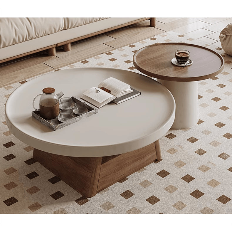 Round Solid Wood Coffee Table with 2-pieces set - Modern Cozy for Livingroom hjl-1230