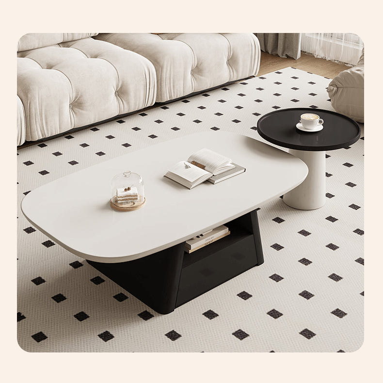 Modern Oval Pine Wood Coffee Table & Side Table with Storage - Stylish & Elegant Design for Your Living Room hjl-1232