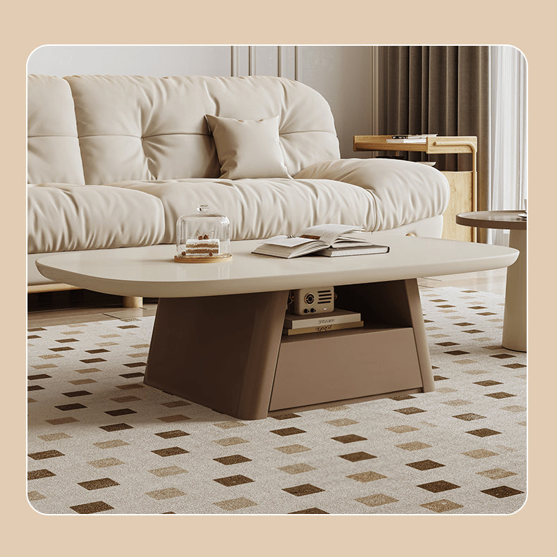 Creamy Oval Coffee Table & Side Table Set with Storage in Brown & Khaki – Perfect for Decor hjl-1234