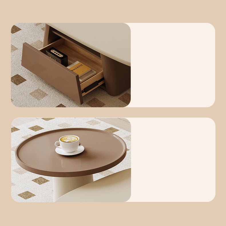 Creamy Oval Coffee Table & Side Table Set with Storage in Brown & Khaki – Perfect for Decor hjl-1234