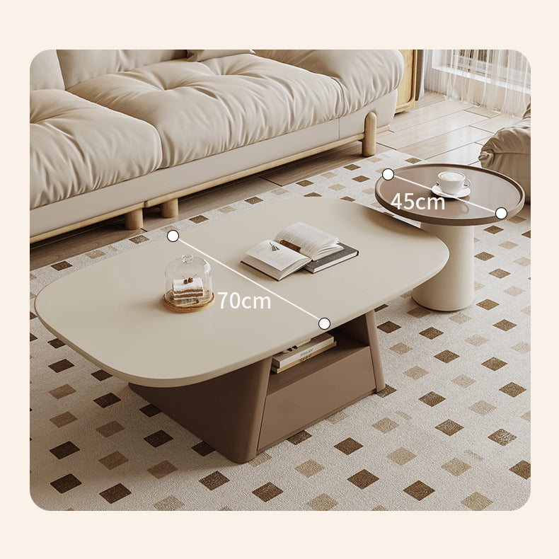 Creamy Oval Coffee Table & Side Table Set with Storage in Brown & Khaki – Perfect for Decor hjl-1234