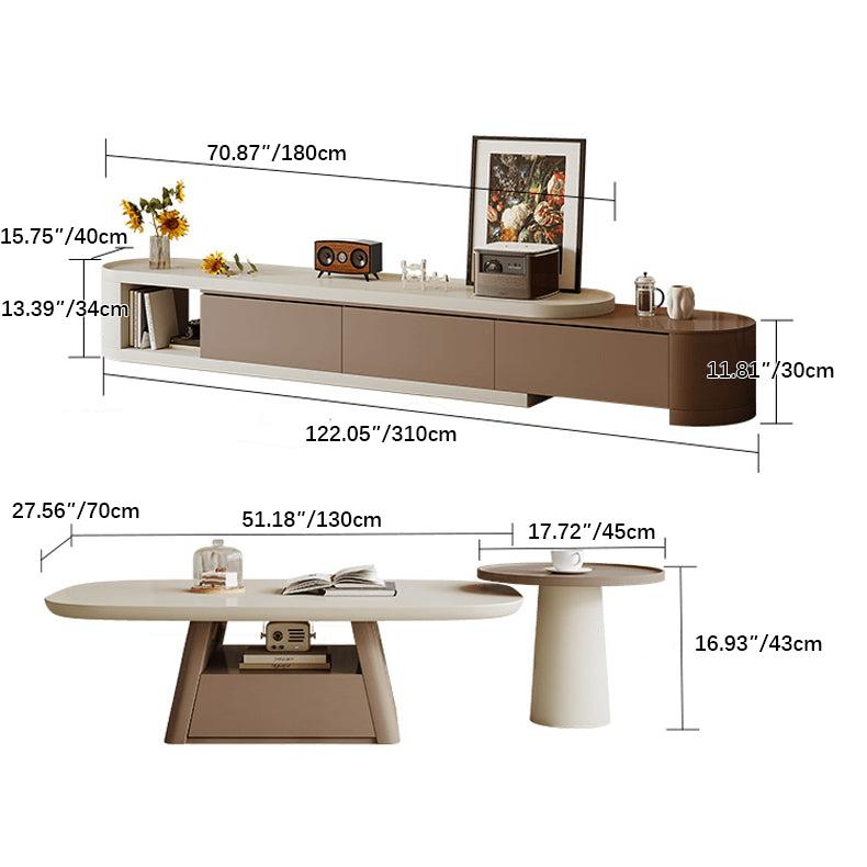 Creamy Oval Coffee Table & Side Table Set with Storage in Brown & Khaki – Perfect for Decor hjl-1234