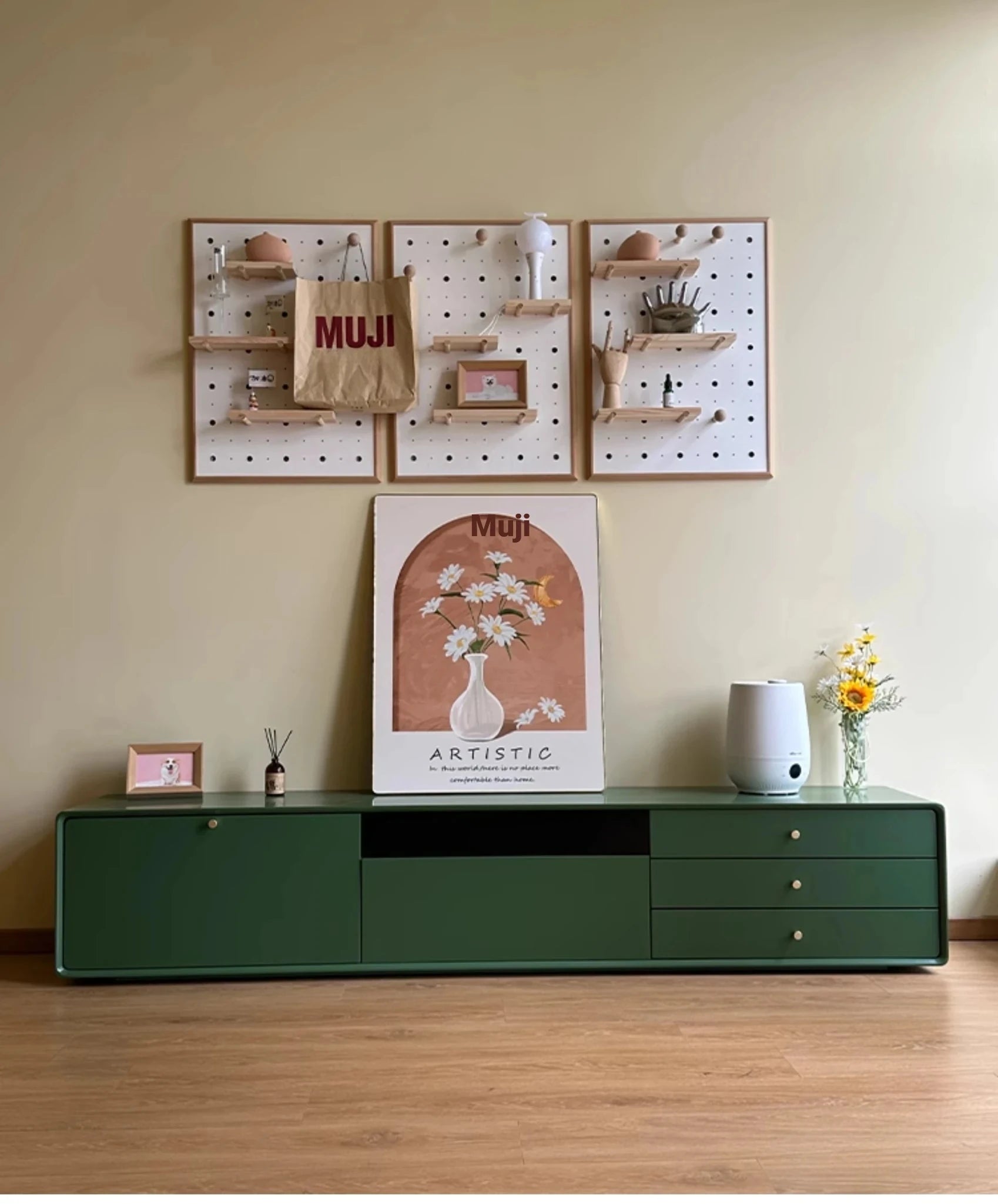 Modern Minimalist TV Cabinet in Stylish Green with Storage Drawers - Perfect for Contemporary Living Rooms hko-4607