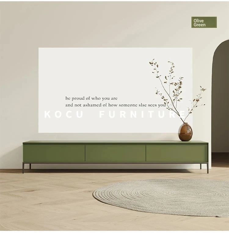 Modern Minimalist Green TV Cabinet - Stylish Density Board Entertainment Center with Storage Solutions hko-4609