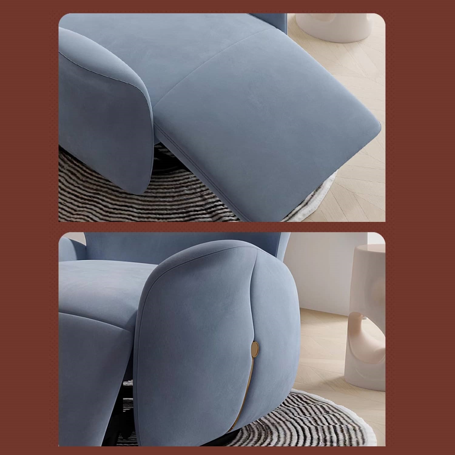 Elegant Blue and Beige Sofa with Dark Pine Wood Finish - Modern Gray and Green Accents hksc-981