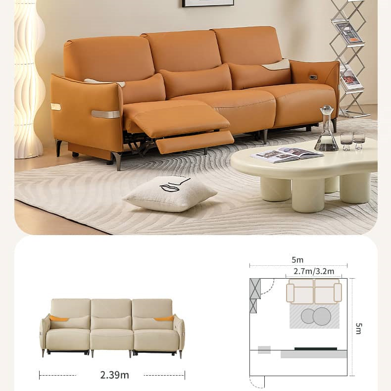 Elegant Orange and White Sofa with Pine Wood Frame and Faux Leather Down Cushions hksc-985