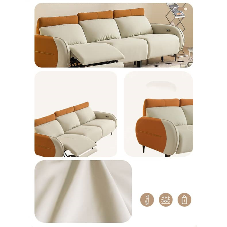 Luxurious Beige Faux Leather Sofa with Elegant Pine Wood Frame hksc-986