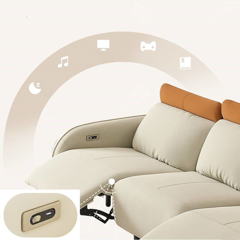 Luxurious Beige Faux Leather Sofa with Elegant Pine Wood Frame hksc-986