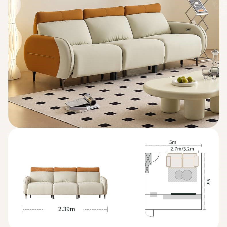 Luxurious Beige Faux Leather Sofa with Elegant Pine Wood Frame hksc-986