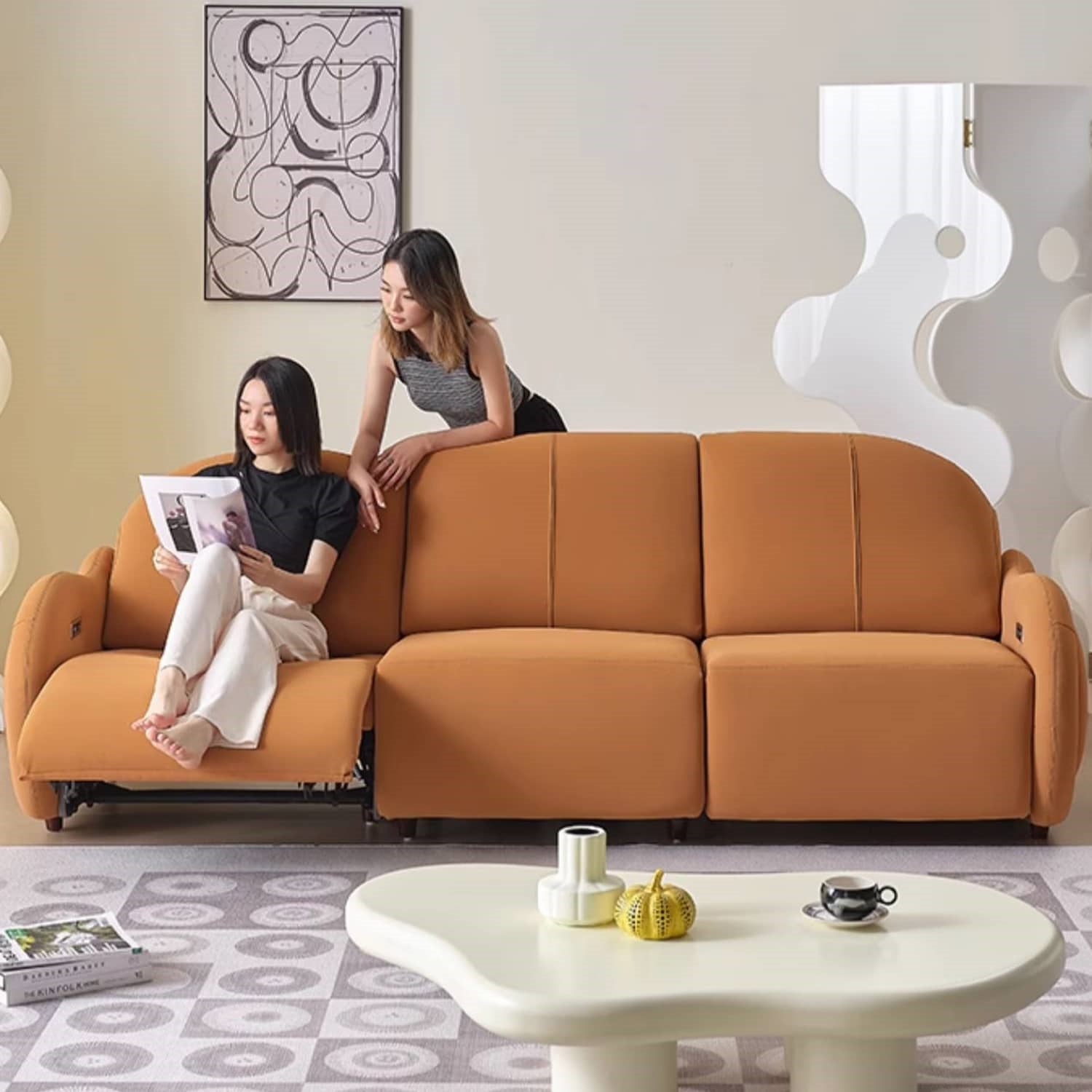 Stunning Orange Sofa with Pine Wood Frame for Modern Living Room hksc-987