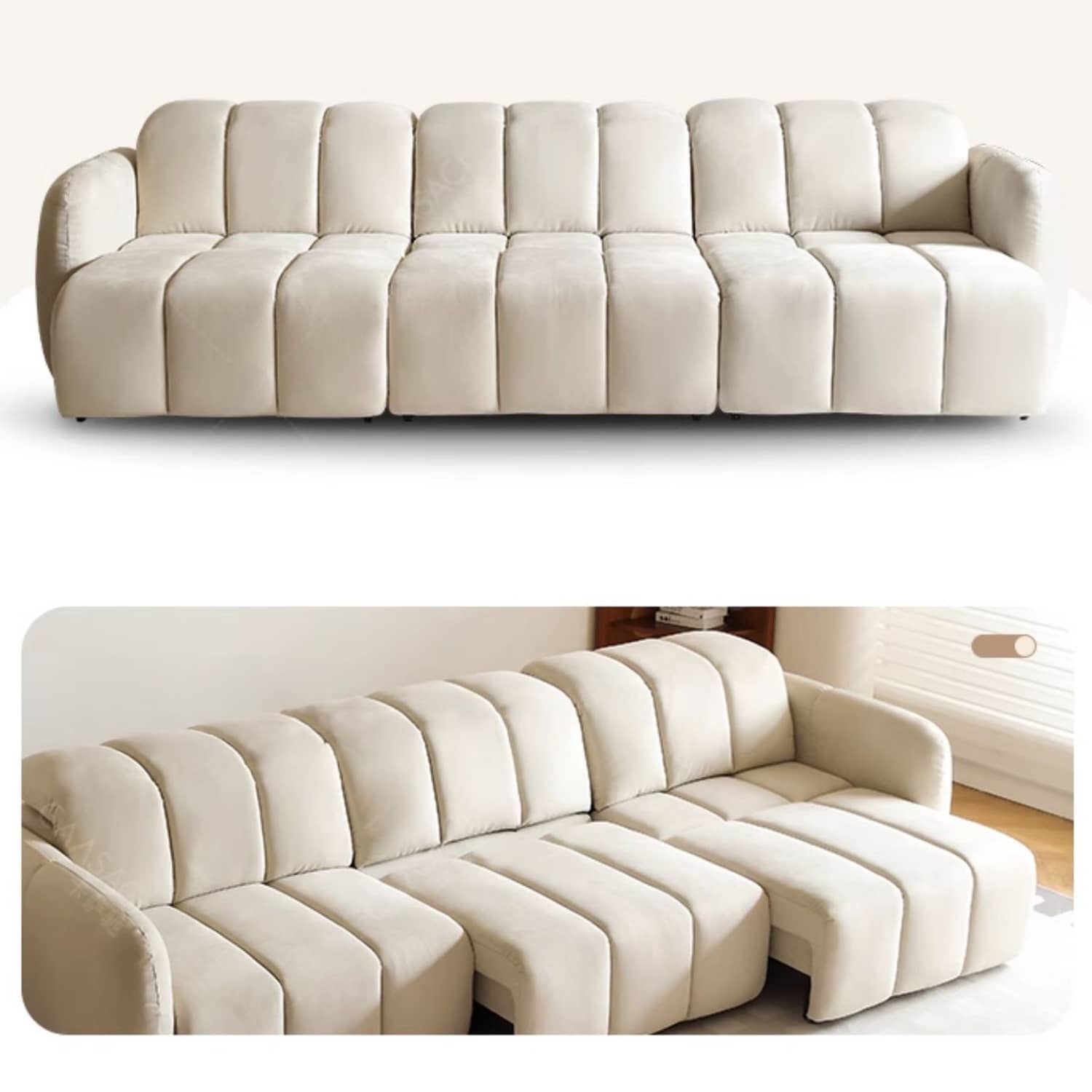 Elegant Beige Faux Leather Sofa with Premium Pine Wood Frame hksc-993