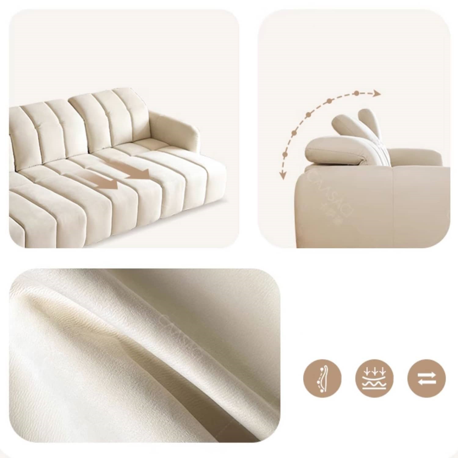 Elegant Beige Faux Leather Sofa with Premium Pine Wood Frame hksc-993